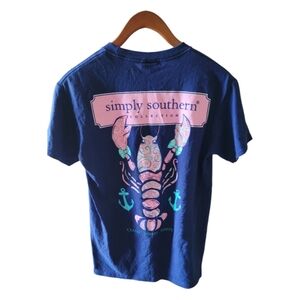 Simply Southern Navy and Pink Lobster Classic Preppy Short Sleeve Tee Shirt New